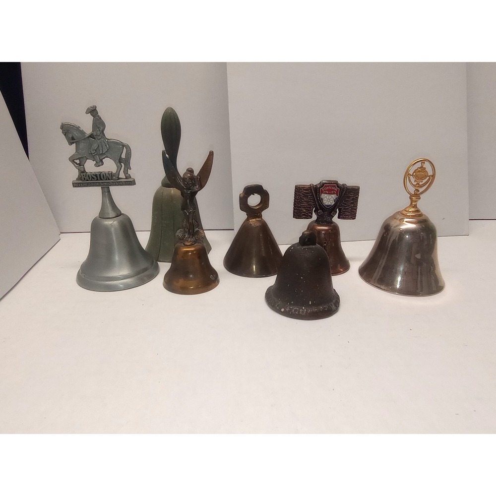 Lot of 7 Vintage Souvenir Bells Boston Revere Bicentennial Avon Tinker Bell